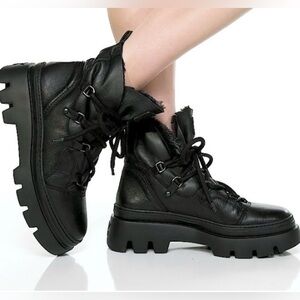 Paul Green Pandora Fluff Black Leather Platform Boots